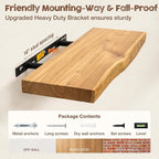 fuqing Live Edge Floating Shelves for Wall 48 inch, 8 Inch Deep Solid Elm Wood Floating Wall Shelves - Rustic Wooden Shelves 