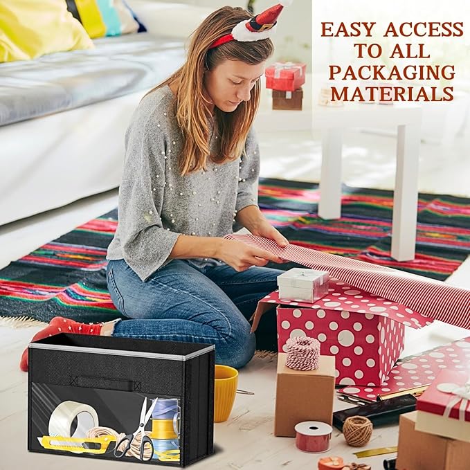 Black Over Door Wrapping Paper Organizer Storage with 3 Removable Drawers & Side Pockets – Dual Use Design with Elastic Strap