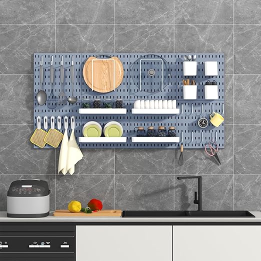 Pegboard Combination Kit, 8 Peg Boards and 30 Accessories Modular Hanging Black Pegboard for Walls, Office Wall Organizer, Ke