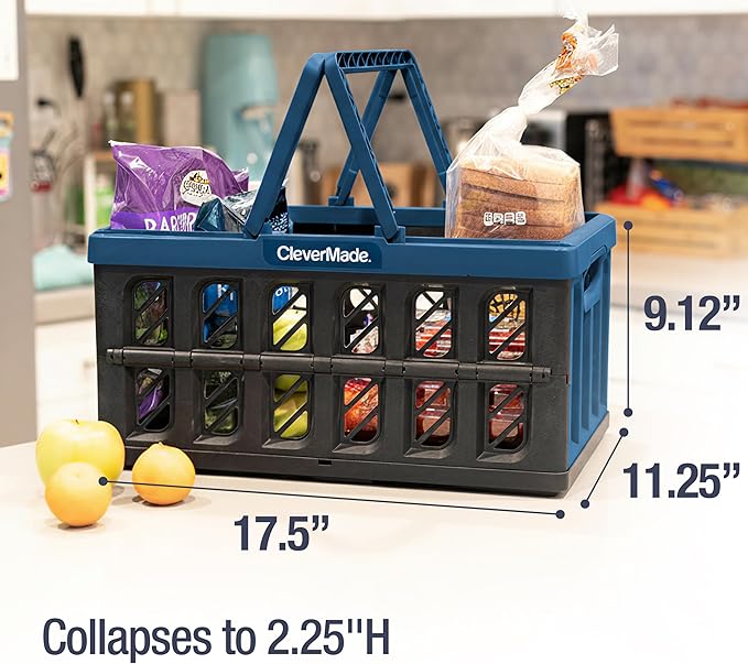 CleverMade Eco Collapsible Shopping Basket with Handles, 24L Ocean, 3 Pack