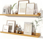 Fun Memories Picture Ledge Shelves Set of 2, 32 Inch Rustic Wall Mounted Floating Shelves with Lip for Home Storage and Décor