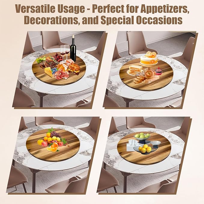 30'' Acacia Wooden Lazy Susan with 360 Rotation for Dining Table Top,Extra Large Wooden Serving Tray with Heavy Duty Rotating