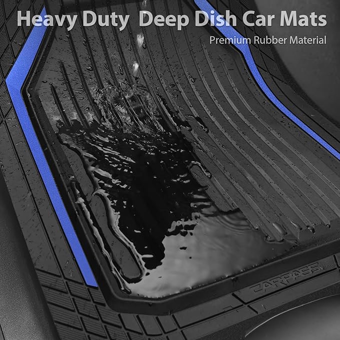 CAR PASS Heavy Duty Rubber Floor Mats for Car, Waterproof Liner Deep Dish Car Mats Full Sets, Universal Trim to Fit for SUV Truck Sedans Vans, All Weather Automotive Floor Mats 3pcs, Black Blue