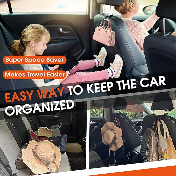 2 in 1 Car Headrest Hooks for Purses and Bags, Upgraded Leather Organizer Storage Holder Hooks Matching Cars Interior, 1-Pack, Gray