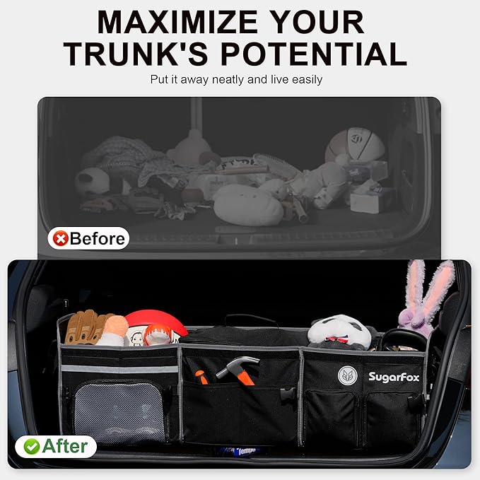 Bold Color Block Trunk Organizer | 95L, 35"x13.8"x11.8" | Dedicated Shoe Storage & 26L Ice Pack | Foldable for SUV/Car/Jeep