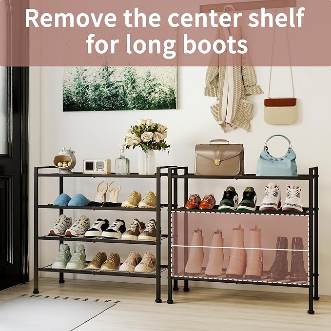 4-Tier Shoe Rack,Metal Simple Shoe Storage Organizer Shelf for Closet,Entryway, Bedroom,Garage (Black, 4 Tier)