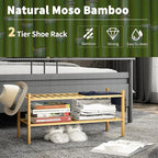 2-Tier Bamboo Shoe Rack for Entryway, Stackable | Heavy Duty | Multi-Function, Free Standing Shoe Racks for Bedroom Hallway C