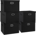 Graciadeco Large 17" 36 Quart Collapsible Stackable Storage Bins with Lids, 5 Packs Black Linen Fabric Closet Boxes with Lids