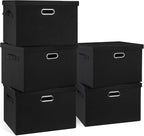 Graciadeco Large 17" 36 Quart Collapsible Stackable Storage Bins with Lids, 5 Packs Black Linen Fabric Closet Boxes with Lids