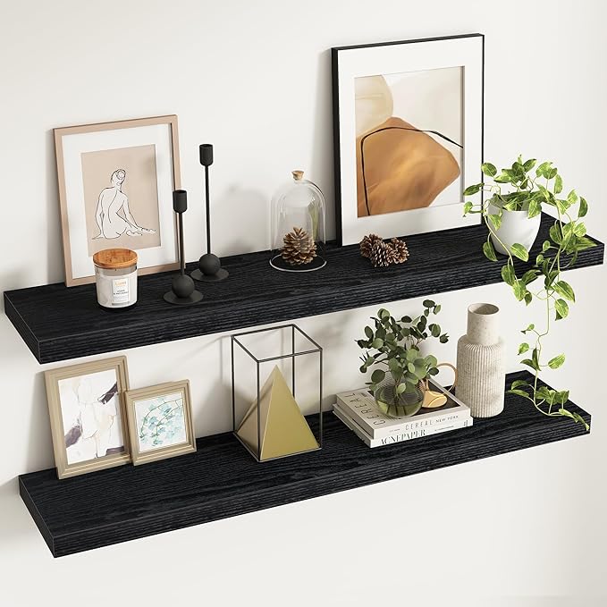Fun Memories 48Inch Floating Shelves, 9.3Inch Deep Rustic Wall Shelves - Extra Deeper & Thicker Wall Mounted Storage Shelf fo