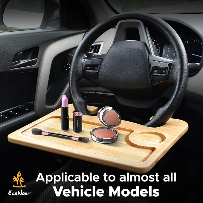 EcoNour 2 in 1 Car Steering Wheel Desk | Lap Desk for Convenient Working | Bamboo Trays for Eating | Interior Accessories for Truck Drivers | Lightweight Wooden Tray with Easy Storage