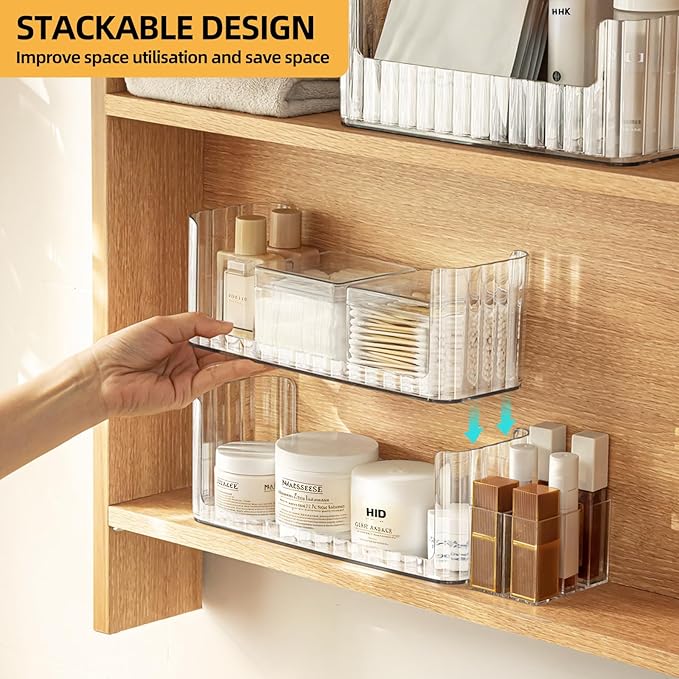 PAVSTINE 2-Tier Stackable Medicine Cabinet Organizer, Narrow Bathroom Makeup Organizer with Lipstick Holders & Cotton Swab Ca