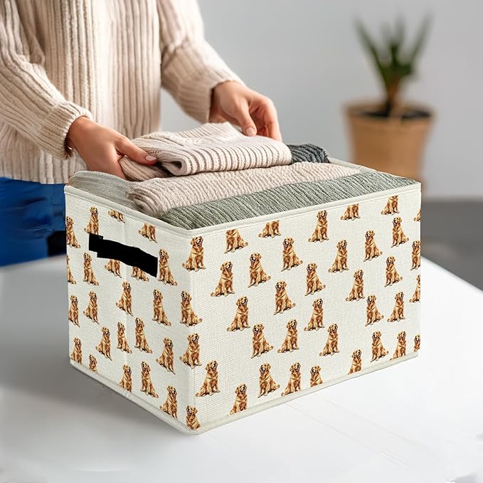 Golden Retriever Gifts Storage Bins & Boxes with Handles, Golden Retriever for Women Men Foldable Basket for Organizing, Dog 
