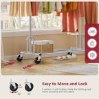 Tajsoon Heavy Duty Clothes Rack Foldable Garment Rack with Wheels and Extendable Rod, Freestanding Clothing Rack for Hanging 