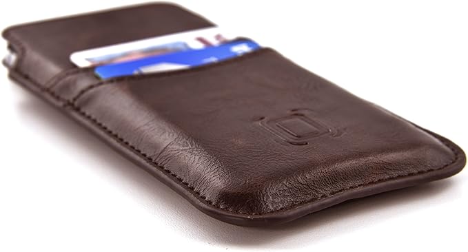 Dockem Provincial Wallet Sleeve for iPhone SE 2/3, 12/13 Mini, 8, 7, 6, 6S (5.4/4.7 inch) – Vintage Vegan Leather Pouch Cover with 2 Card Holder Slots [Brown]