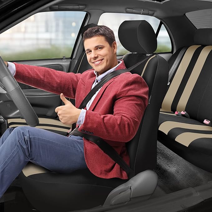 FH Group Car Seat Cover Rear Set Striking Striped Car Seat Covers with Rear Split Bench, Universal Fit Interior Accessories f