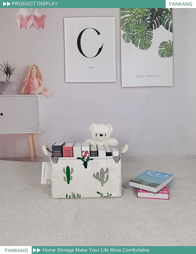 FANKANG Storage Basket,Nursery Hamper Canvas Laundry Basket Foldable with Waterproof PE Coating Storage, Office, Bedroom, Clo