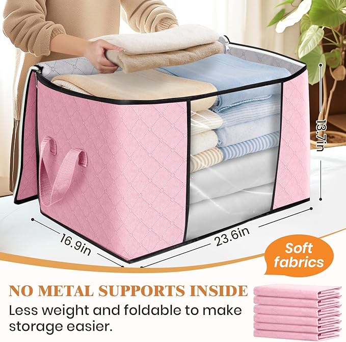 Fab totes 24 Gallons Clothes Storage, Foldable Thick Fabric Blanket Storage Bags, Containers for Organizing Bedroom, Closet, 