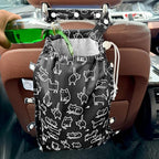FLOCK THREE Leak-Proof Waterproof Car Trash Bag Foldable Multipurpose Trash bin Container Storage Cute Grocery Organizer Bag for Automotive Front or Back Seat in Cars SUVs and Trucks (Black Cats)