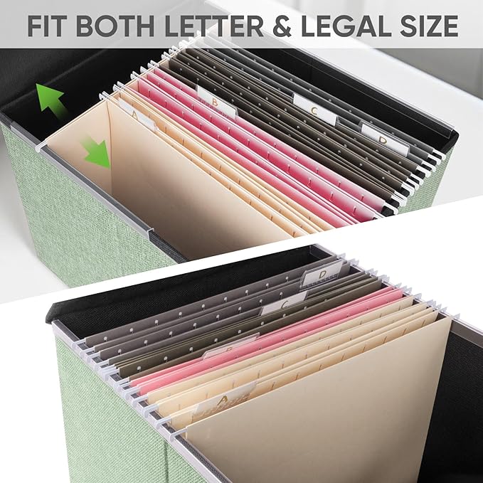 BALEINE File Organizer Box with Lid, Collapsible File Folder Organizer with Plastic Slide, Hanging File Folder Box for Office