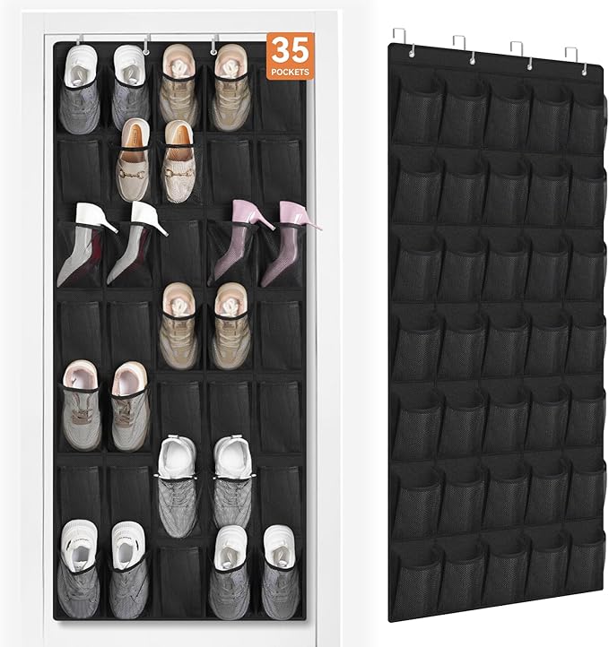 FENTEC 35 Large Pockets Over The Door Shoe Organizer, Mesh Hanging Shoe Organizer Shoe Rack for Closet Mesh Closet Shoe Holde