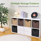 Woven Wicker Storage Baskets 2-Pack, 11x11 Handwoven Paper Rope Organizer Bins, Foldable Cube Storage Cubes with Built-in Han