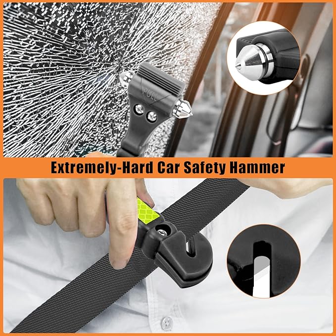 2PCS Car Window Breaker, Glass Breaker, Window Breaker Seatbelt Cutter, 2-in-1 Car Safety Hammer with One Second Emergency Gl