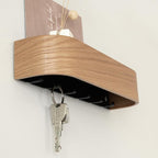 Kazai.® Key Holder 'Toke' | Minimalist Key Hook Design from Berlin | Modern Key Holder Wall Mount with Wooden Shelf | Key Rac