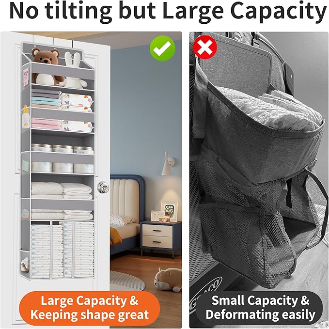 TAHAVICE Heavy Duty Over the Door Organizer with Large Capacity Caddy, Behind Door Storage with 10 Mesh Side Pockets, Back of