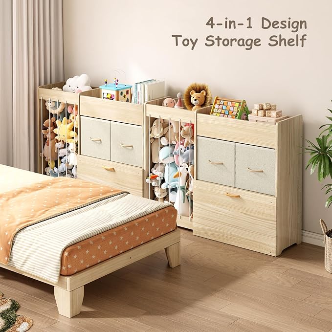 EXPERLAM Toy Organizer and Stuffed Animals Storage, All-in-One Toy Shelf with Stuffed Animal Holder, 2 Drawers, Movable Toy C