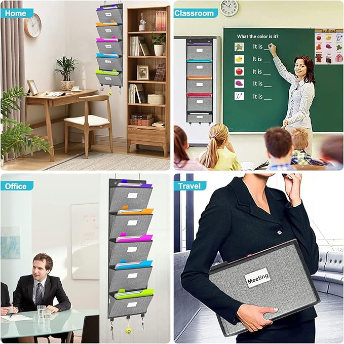 Over the Door File Organizer, Hanging File Folders, Wall Organizers and Storage for Mail, Magazine, Notebooks, Planners, Offi
