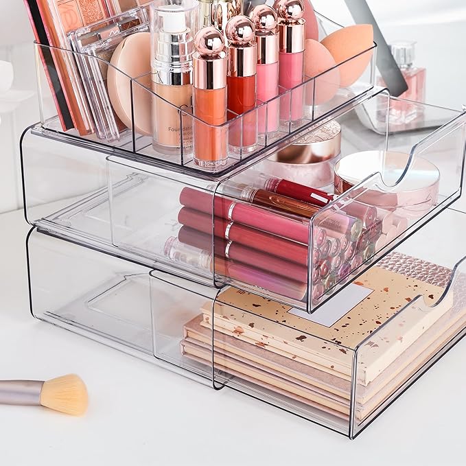 Vtopmart 3 Tier Clear Makeup Organizer with Drawer, Cosmetic Storage for Dresser Countertop and Bathroom Vanity, Beauty Holde