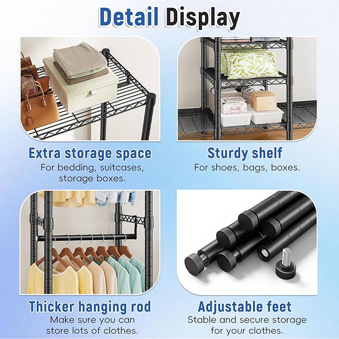 Raybee 88.2" W Clothes Rack Heavy Duty Clothing Racks for Hanging Clothes Extra Wide Portable Closet Loads 1200LBS Freestandi