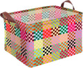 Colorful Checkered Storage Basket Waterproof Canvas Toy Storage Bin Checkered Home Decor Collapsible Outdoor Basket with Leat