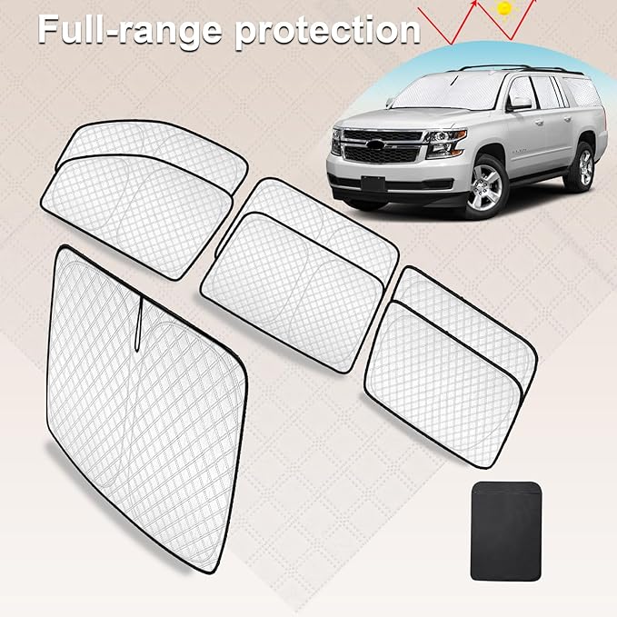 KMF 7pcs Thicken Sun Shades for Chevy Suburban 2015-2020 Accessories, Chevrolet Car Window Covers Sunshade for Windshield Side Rear, UV Block and Blackout Privacy for Camping Outdoor