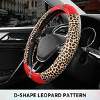 Road Comforts Leopard Steering Wheel Cover for Women, Cute Anti-Slip Microfiber Leather, Fits D Shape Flat Bottom Steering Wh