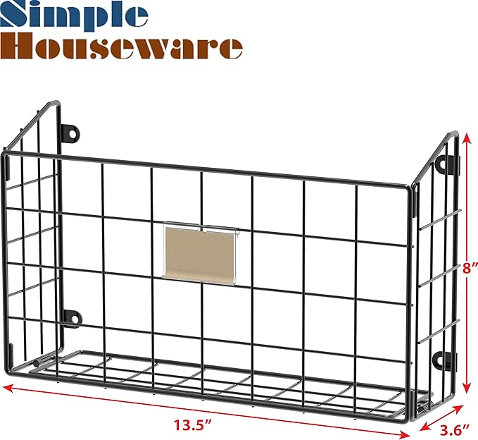 Simple Houseware Grid Single Pocket Wall Mount File Holder with Tag Slots, 3 Packs, Black