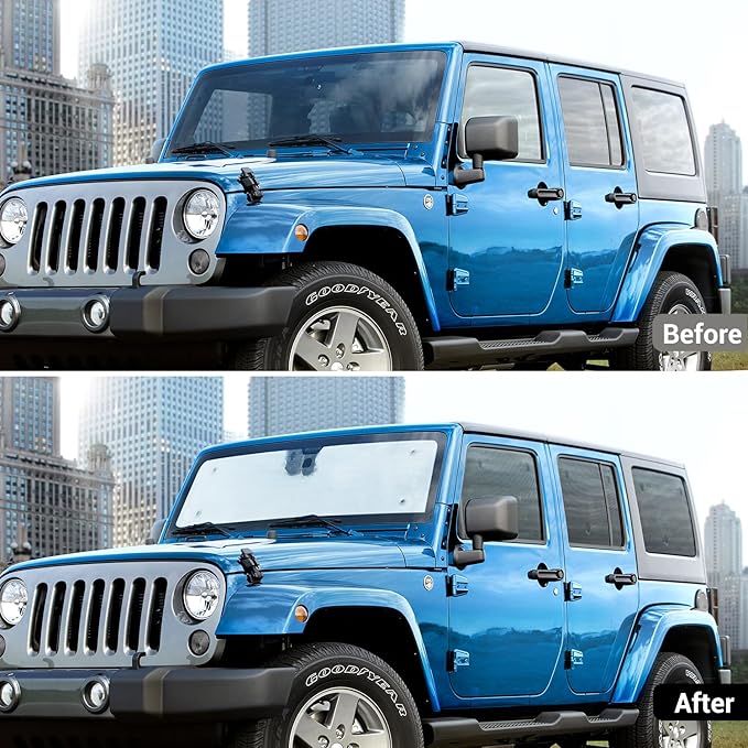Hoolcar Windshield Sunshade Side Window Sun Shade Sunscreen Heat Insulation Sun Visor for 2007-2017 Jeep Wrangler JK JKU, 8PCs