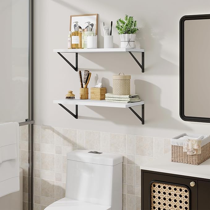 Deep Floating Shelves,24" Wx10 D Floating Shelf for Wall Set of 2,Hanging Storage Shelf with Metal Brackets,Wide Display Wall