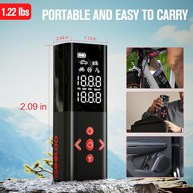 GOOLOO AP150 Tire Inflator Portable Air Compressor, 2X Faster 150PSI Cordless Air Pump for Car Tires with Auto-Shutoff, Portable Tire Pump with Digital Pressure Gauge for Car, Motorcycle,Bike, Ball