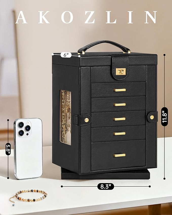 AKOZLIN Jewelry Box 6-Tier Organizer Functional 360° Rotating Jewelry Storage Case for Women Girls Ring Necklace Earring Brac