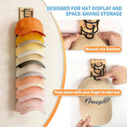 2 Pack Hat Organizer for Baseball Caps, Wood & Metal Hat Rack for Wall, Hat Storage for 22 Caps with Strong Adhesive/Wall Dri