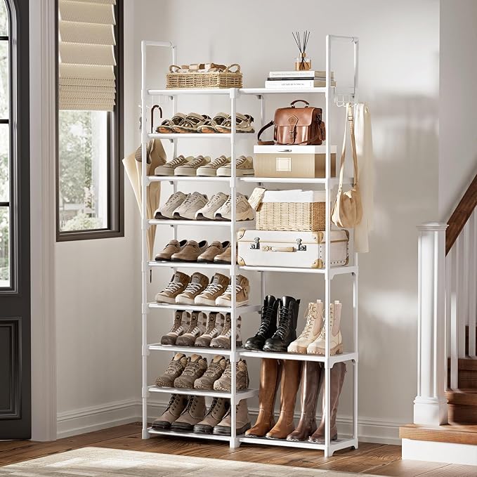WOWLIVE 9 Tiers White Shoe Rack for Closet Shoe Rack Storage Organizer for Entryway 30-35 Pairs Stackable Shoe Shelf for Fron