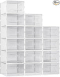 Foluck X-Large Shoe Storage Box, 15 Pack Clear Plastic Stackable Shoe Organizer for Closet, Interlocking Design Shoe Containe
