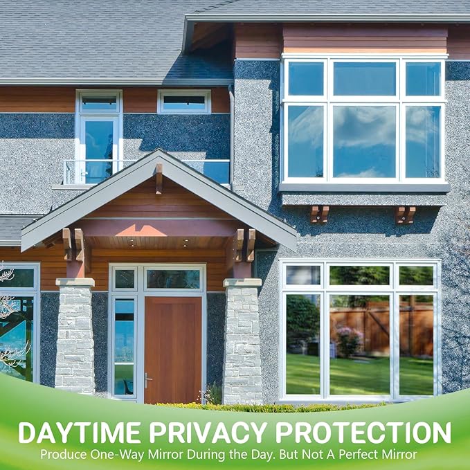 STATINT Window Film Privacy One Way Mirror Glass Tint Heat Control Sun UV Blocking Sliding Door Tinting Reflective Static Cling for Home, Black-Silver, 55.1 Inch X 32.8 Feet