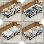 Under Bed Storage Containers with Wheels, Larger Bamboo Wood Under Furniture Storage Containers with Dust Bags，Rolling for Sh