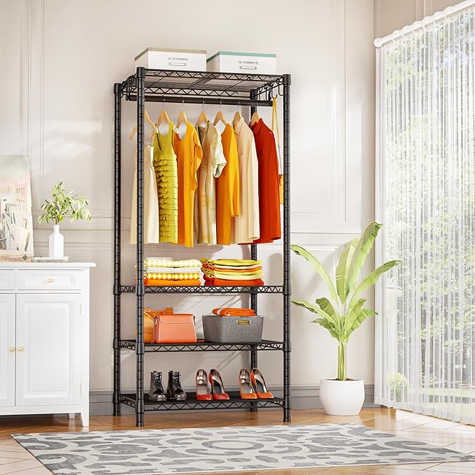 Ulif H4 Mini Portable Closet, 4 Tiers Freestanding Clothing Garment Rack for Small Space, Metal Clothes Wardrobe System for B