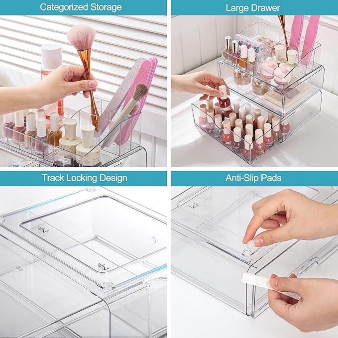 Vtopmart 3 Tier Clear Makeup Organizer with Drawer, Cosmetic Storage for Dresser Countertop and Bathroom Vanity, Beauty Holde