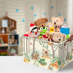 Woodland Animal Storage Basket Waterproof Canvas Toy Storage Bin Home Forest Decor Collapsible Outdoor Basket with Leather Ha