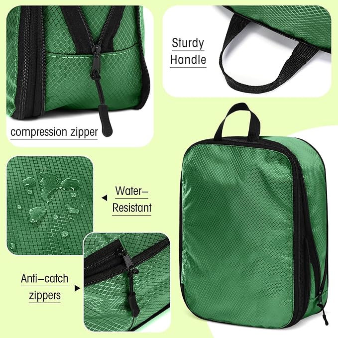 5 Pack Compression Packing Cubes for Travel Space Saving Cubes Luggage Organizer for Suitcase(Green,L)